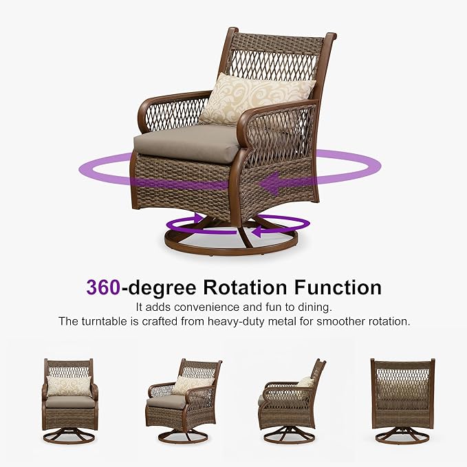 PURPLE LEAF Outdoor Dining Set for 4 All Weather Wicker Patio Dining Set with Hand-Woven Rattan Swivel Dining Chais and Rectangular Aluminum Table for Balcony Porch Small Patio