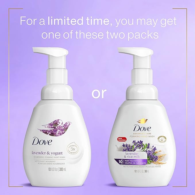 Dove Foaming Hand Wash Lavender & Rice Milk Pack of 4 Protects Skin from Dryness, More Moisturizers than the Leading Ordinary Hand Soap, 10.1 oz