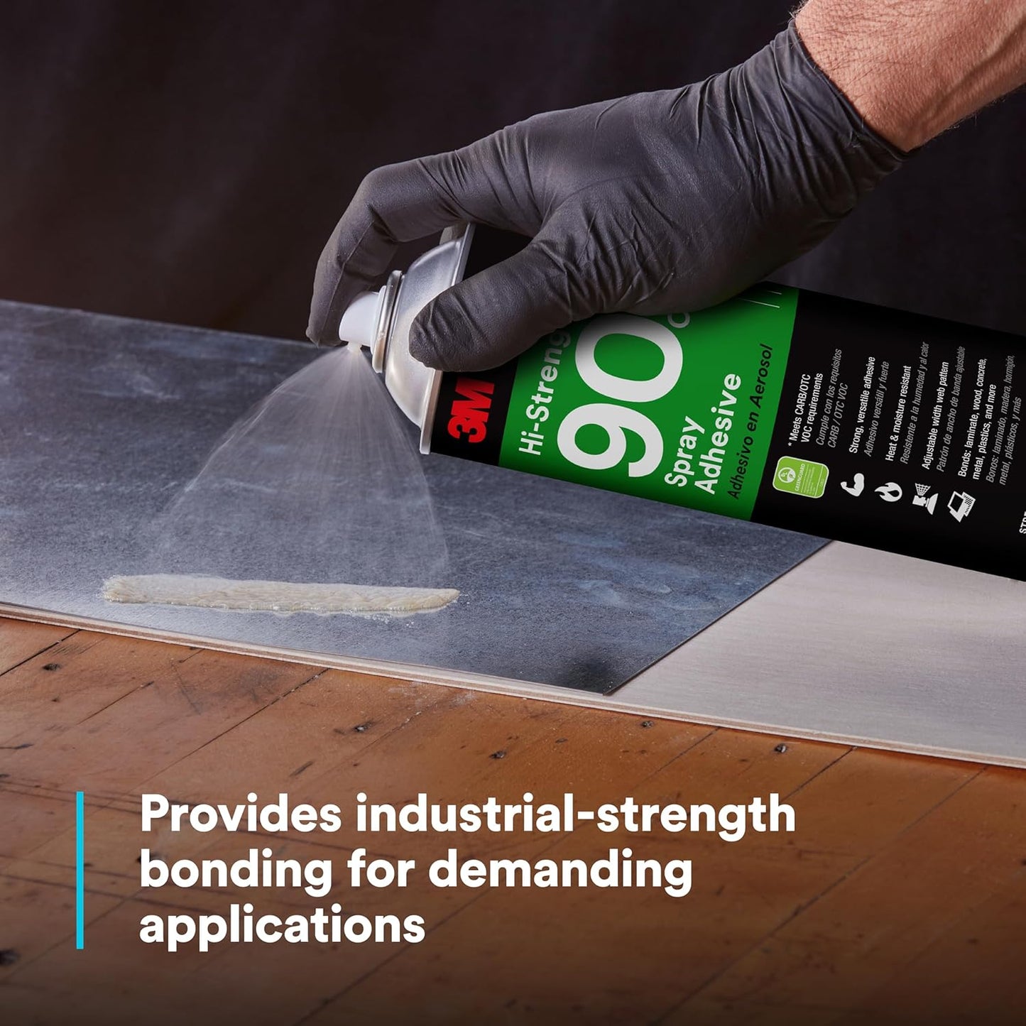 3M Hi-Strength 90 CA Spray Adhesive, Low VOC, Permanent, Bonds Laminate, Wood, Concrete, Metal, Plastic, Clear Glue, Net Wt 19 oz