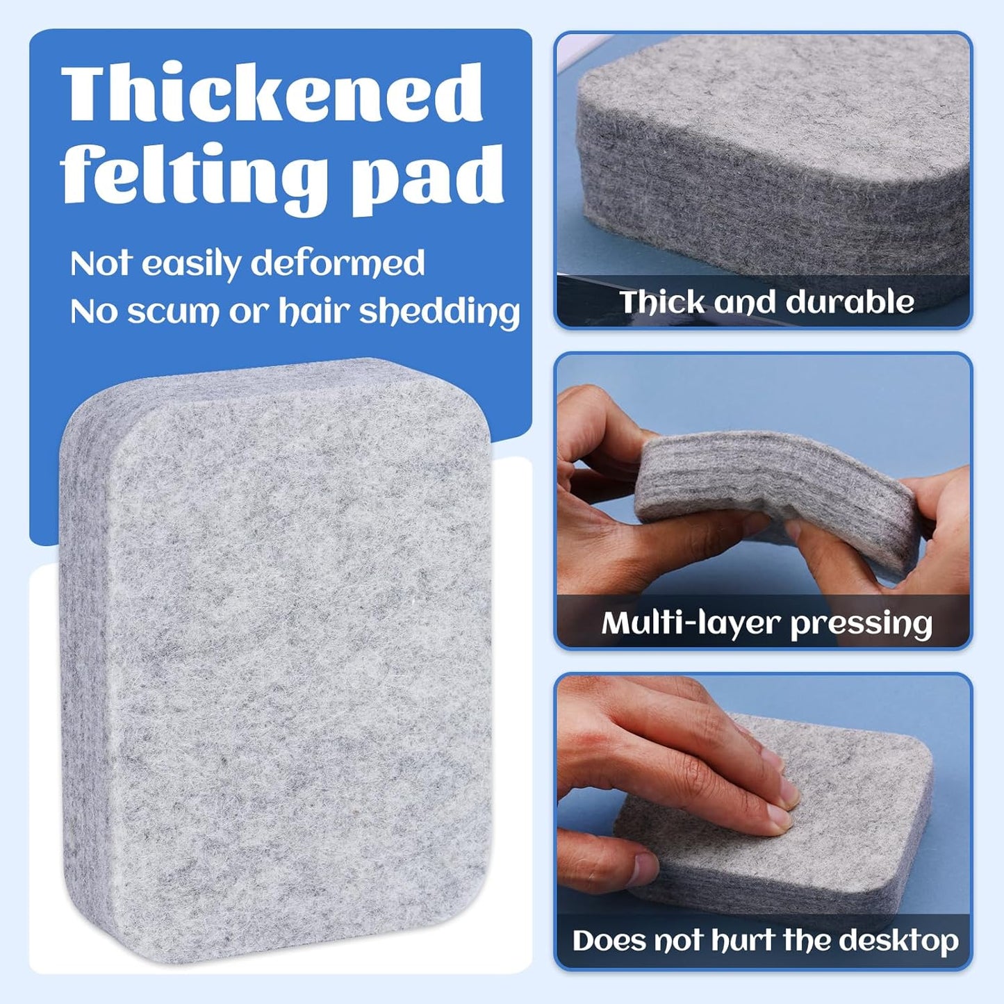 Needle Felting Mat, Needle Felting Tools, 4.6x3.3x1 inch Natural Felting Wool Mat, Felting Pad, Needle Felting Supplies, with Finger Cots and 40 Straight Pins, Felt Pad for Making Felting Crafts