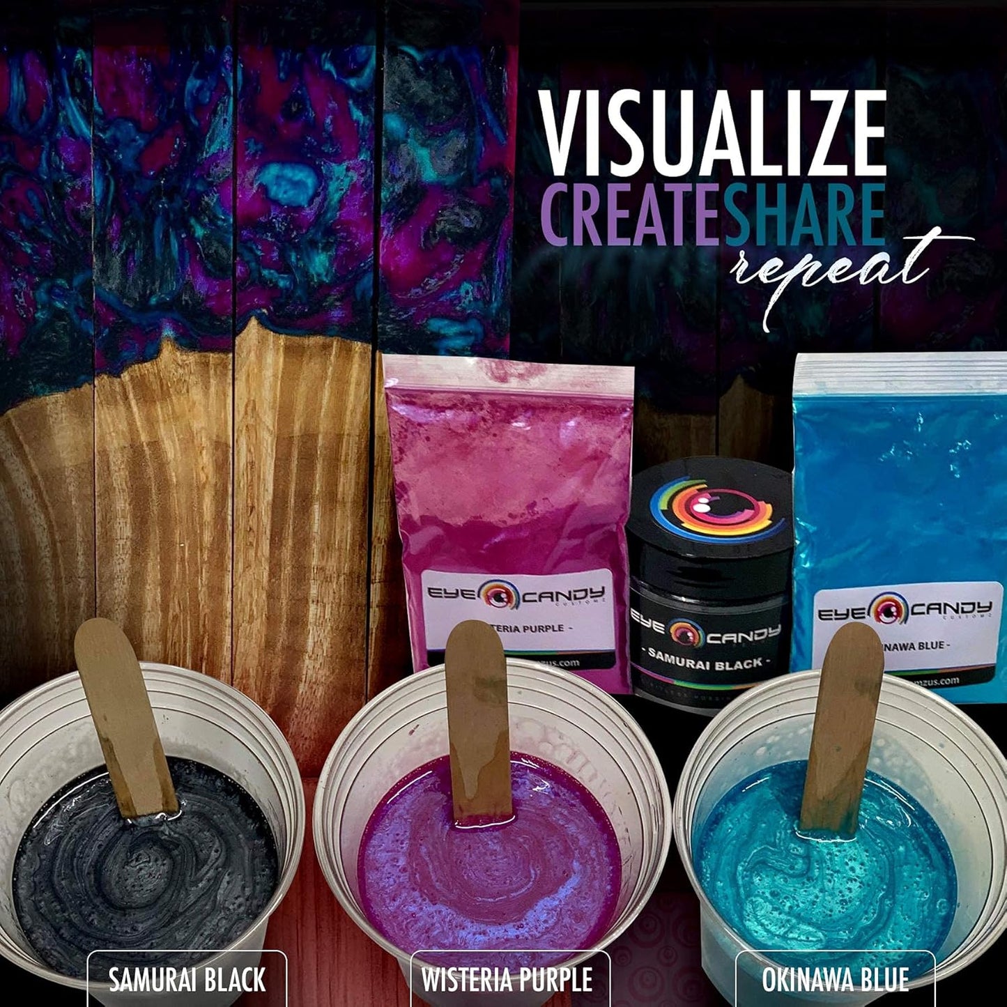 Eye Candy Pigments Premium Black Mica Powder - Samurai Black (25gr) - for Epoxy, Resin, Soap, Paint, Woodworking, Acrylic Pouring, Bath Bombs, Fishing Lures - DIY Arts and Crafts Additive