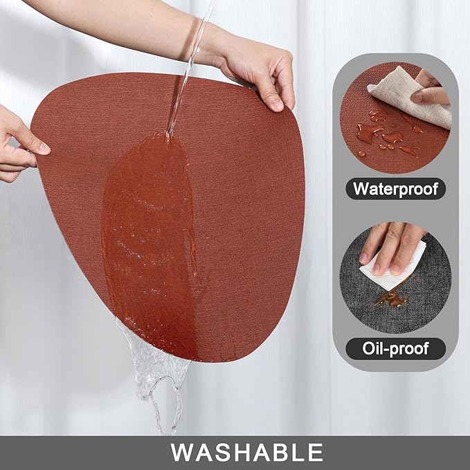 Placemats and Coasters, Washable Reversible Placemats Round Faux Leather Wipeable Place Mats Non Slip Heat Resistant Indoor Outdoor Table Mats (Set of 4, Gray Terracotta)