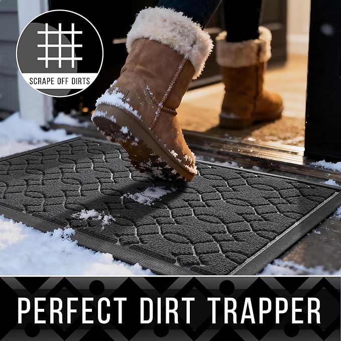 Yimobra Outdoor Mats for Front Door 29.5x17, All-Season Waterproof Doormat Outdoor Entrance, Heavy Duty Non-Slip Outside Door Mat for Garage Patio Proch Entryway Indoor, Black Grey