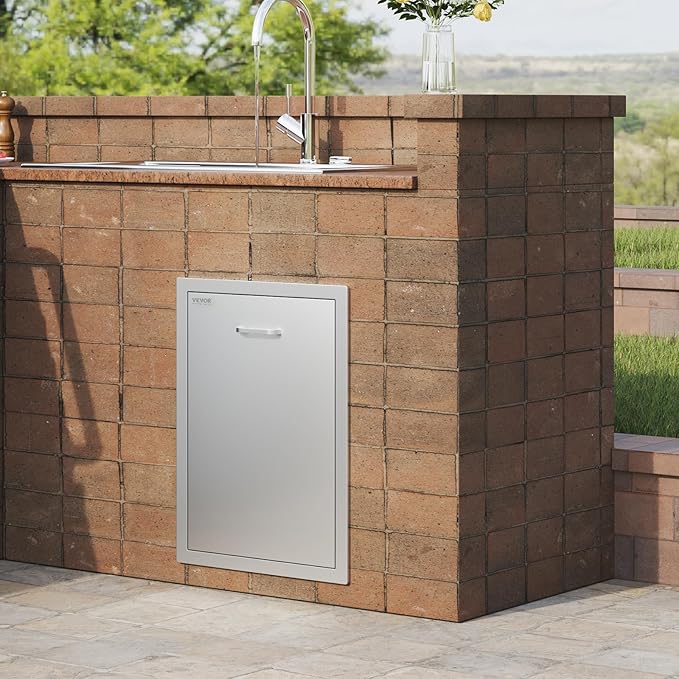 VEVOR Outdoor Kitchen Trash Drawer 17.7W x 25H x 22.8D Inch, Stainless Steel Trash Drawer with Handle and Pull-Out Tray, Outdoor Pull Out Kitchen BBQ Island, Trash Can NOT Included