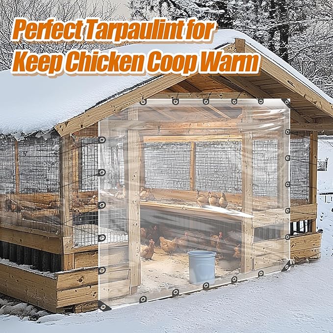 10x10ft Anti-Tear Clear Tarp Waterproof for Patio Winterizing - 2pcs Windproof Poly Tarpaulin, Heavy Duty Transparent Enclosure with Grommets for Covering Chicken Coops Greenhouse Garden Plants