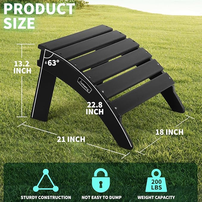 FUNBERRY Folding Adirondack Ottoman, HDPE All Weather Outdoor Foot Rest, Easy Storage Patio Footstool, Ottomans and Footstools for Outside