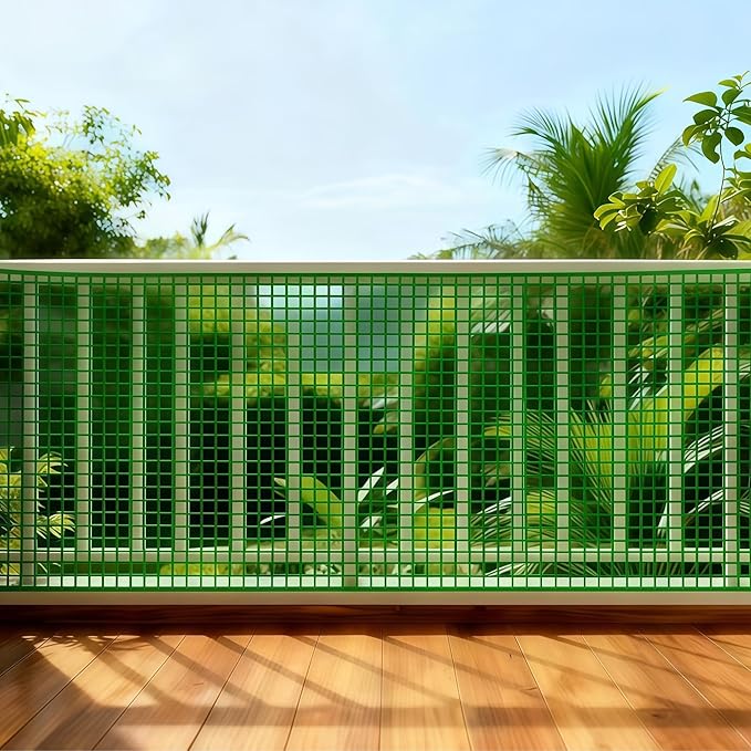 PotatoLife Plastic Wire Mesh Fence, Balcony Fence for Baby and Pets, Safety Fence, Stair Protector, Poultry, Garden, Tree Support, Durable Material, Free Zip Ties (Green, 15.7'' x 10')