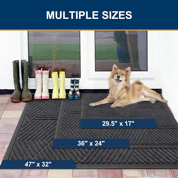 Smiry Front Door Mat Outside Entrance, Heavy Duty Sturdy Natural Rubber Doormat, Trap Dirt and Moisture, Easy Clean Low Profile Mats for Indoor Outdoor Entry, Irregular Triangle (47x24, Medium Grey)