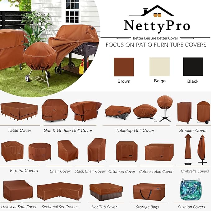 NettyPro Grill Cover Heavy Duty Waterproof 32 inch, Outdoor 2 Burner BBQ Gas Grill Cover for Outside Small Weber, Char-Broil, Brinkmann, Jenn Air, Nexgrill Barbecue, Brown