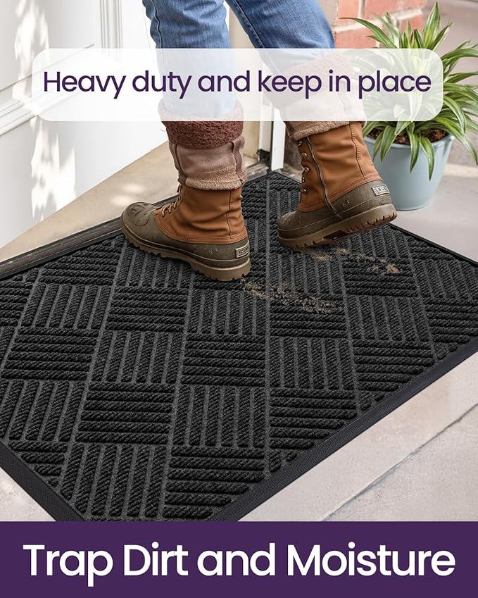 DEXI Front Door Mat Outside Entrance, 3x5 ft Rubber Entry Doormat Heavy Duty, Welcome Mats Non Slip for Inside House Floor Entryway Back Doors Exterior Patio, Diamond Black