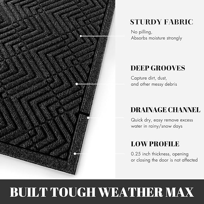 Yimobra Door Mats Outdoor 29.5x17, All-Season Waterproof Outdoor Mats for Front Door Entrance with Drainage Holes, Heavy Duty Non-Slip Doormat for Garage Patio Entryway Indoor, Black Square