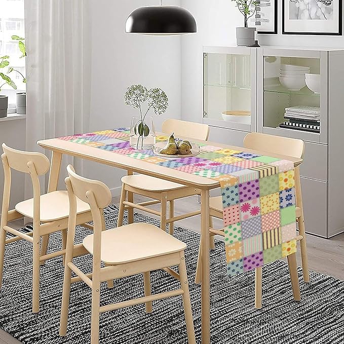 Patchwork Table Runner, Vintage Colorful Floral Plaid Tablecloth Table Runner for Indoors Outdoor Dining Kitchen Home Party 13x70in