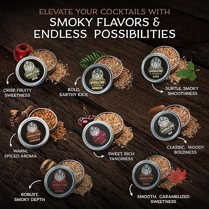 SmokeTop 8 Pack of Wood Chips - Cocktail Smoker Chips for Old Fashioned Cocktails, Whiskey, & Bourbon - Made in The USA - by Middleton Mixology