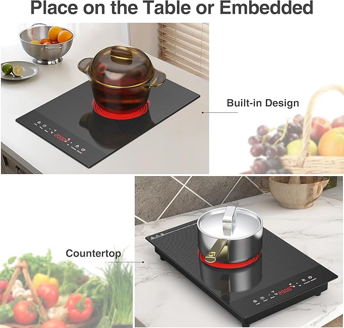 VBGK Electric Cooktop,110V Electric Stove Top,Single Burner Electric Cooktop LED Touch Control,9 Power Levels, Kids Lock &Timer,Overheat Protection,2000W Portable Burner