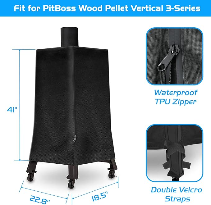 Smoker Cover for Pit Boss 3 Series Vertical Grill PBV3P1 PBV3D1 PBV3G1 Outdoor Wood Pellet Waterproof Zipper 600D Heavy Duty BBQ Grilling Accessory 73351