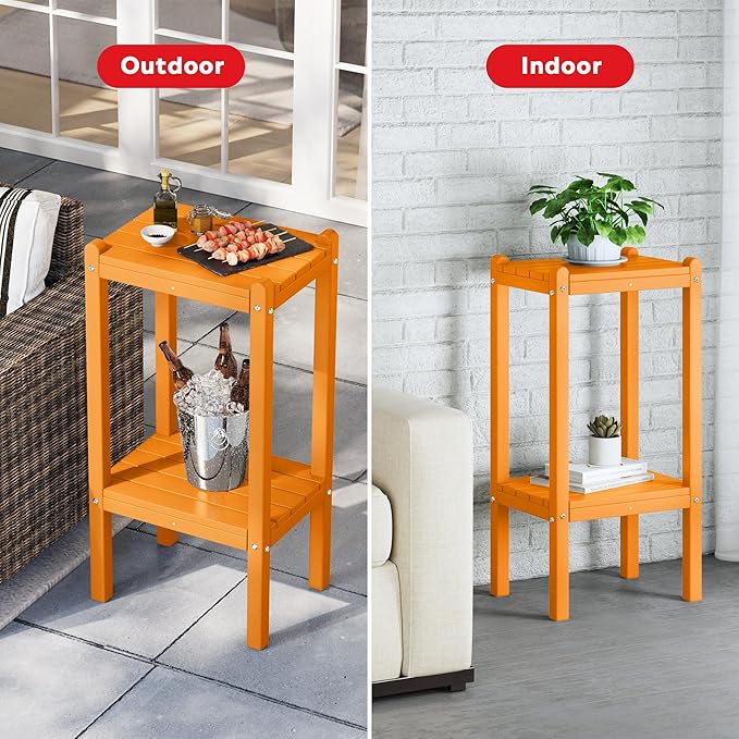 Costaelm Outdoor Side Table, 2-Tier Small Patio Coffee Tables for Outside, Outdoor End Tables for Patio, Adirondack Side Table for Outside, Outside Table for Pool, Porch, Garden, Orange