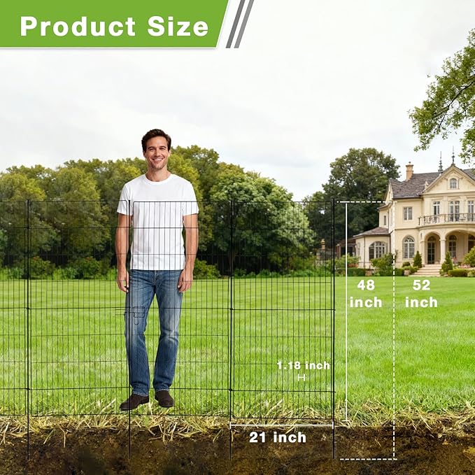 10 Panels No Dig Decorative Outdoor Garden Fence for Yard, Garden Animal Barrier Fencing,Rustproof Metal Edging Fence Border for Dog, Rabbits -48 in(H) X 210 in(L)
