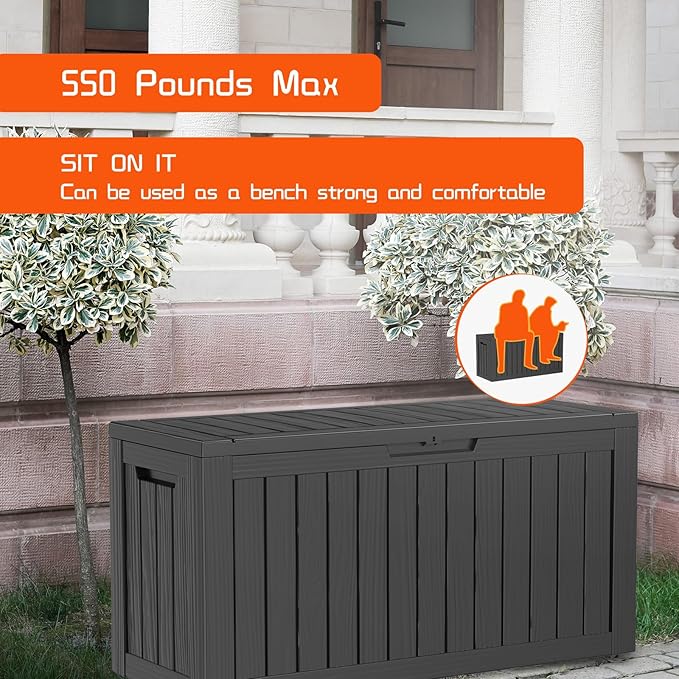 DRATO 80 Gallon Deck Box, Outdoor Storage Box for Patio Furniture, Patio Cushions, Gardening Tools, Pool Supplies 480lbs Weight Capacity,Waterproof Resin Storage Boxes（Black，80 Gallon）