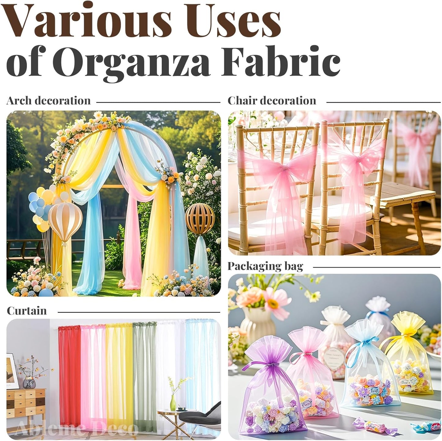 Organza Fabric by The Yard, 60 Inch Wide 3 Yards (9 ft) Long Sheer Fabric for DIY Sewing Projects Wedding Decorations Party Backdrops Curtains (Black)