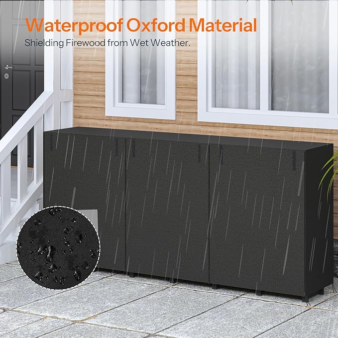 HOOBRO 8FT Firewood Rack with Cover, Outdoor Firewood Log Rack, Adjustable Log Holder with Waterproof Cover, Fireplace Wood Storage, Heavy Duty Wood Holder, for Indoor and Outdoor, Black BB02CH02