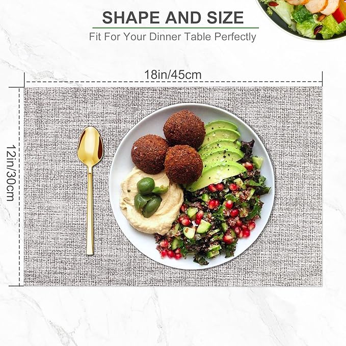 BETEAM Placemats Set of 6, Woven Vinyl Placemat for Dining Table Washable Wipeable Kitchen Place Mats Durable Indoor Outdoor Table Mats