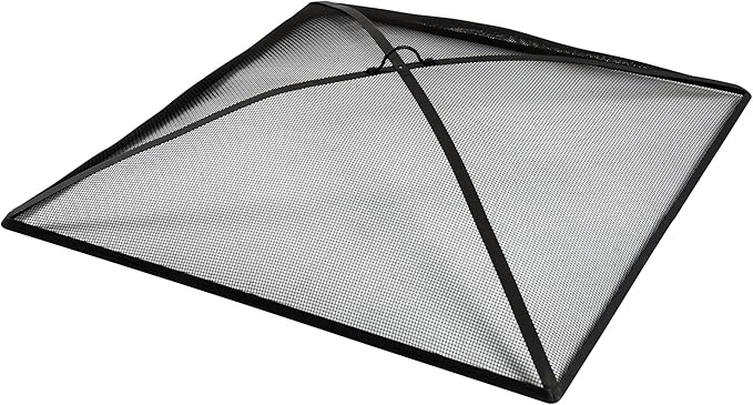 WeCooper Heavy Duty Fire Pit Spark Screen Cover,36in Steel Mesh Square Fire Pit Screen, FirePit Ember Guard with FirePit Poker