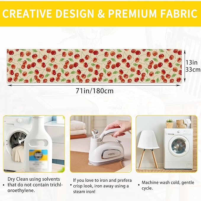 Red Cherry Table Runner Linen Long Farmhouse Rustic TableRunner for Party Holiday Dining Room /Kitchen,13 x 70 Inches