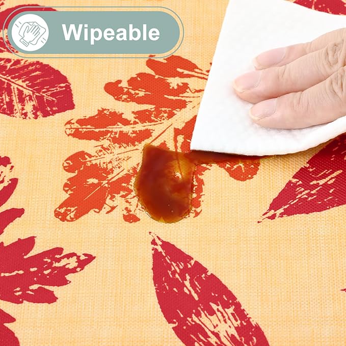 misaya Rectangle Waterproof Vinyl Table Cloth, Wipeable Tablecloth with Flannel Backing, Plastic Table Cover for Fall, Thanksgiving (Colored Leaves, 60" x 102")