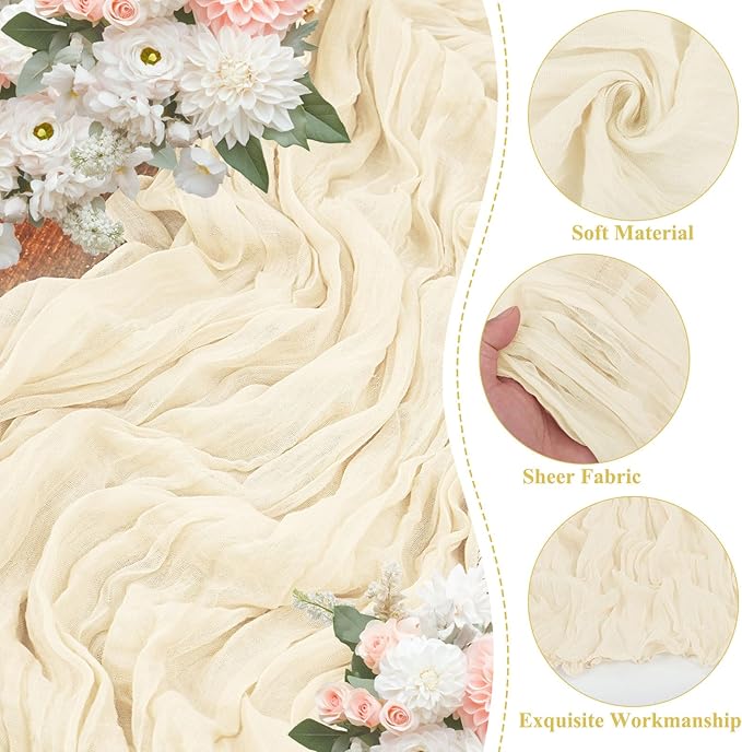 8 Packs Cheesecloth Table Runner 10FT Long Boho Gauze Fabric Table Runner Vintage Rustic Sheer Runners for Wedding Party Bridal Baby Shower Table Decorations (Ivory )