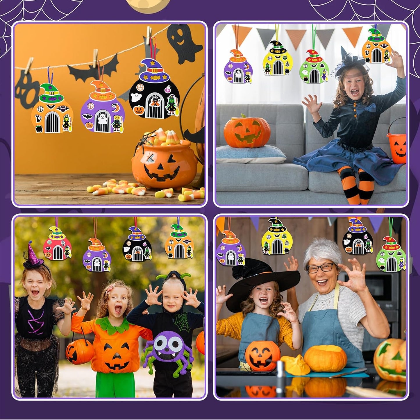 Fennoral 12 Pack Halloween Craft Kit for Kids Make You Own Witch House Foam Stickers Ornament DIY Arts and Crafts for Kids Girls Boys Halloween Party Supplies Halloween Decoration