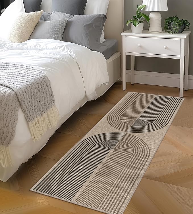 Easy Jute Rainbow Runner Rug, 2x6 Washable Rugs Runner for Hallway Non-Slip Boho Farmhouse Long Kitchen Rug, Modern Abstract Indoor Outdoor Carpet for Porch Laundry Entryway