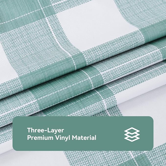 Romanstile Rectangle Plastic Tablecloth, 100% Waterproof Oil-Proof Checkered PVC Table Cloth, Heavy Duty Vinyl Table Cover for Dining, Camping, Picnic, Outdoor - 54 x 108 Inch, Sage Green Checkered