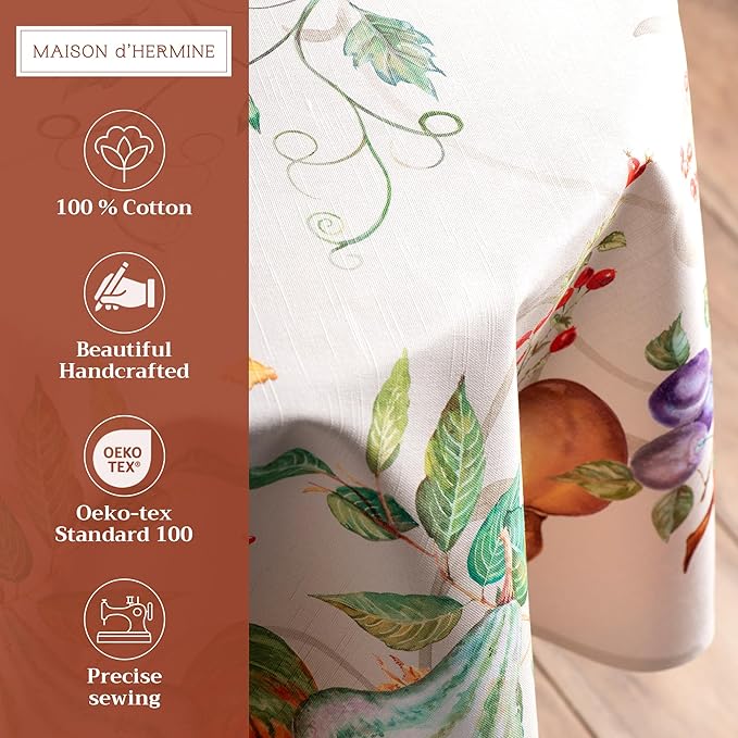 Maison d' Hermine Table Cloth Round Table 100% Cotton 69 Inches Fall Tablecloth Reusable Everyday Use for Thanksgiving Christmas Decorations Dining Farmhouse Party (Lumina)