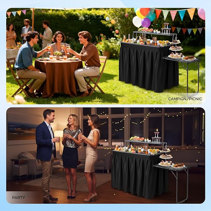 VINGLI Ice Table with Extra Storage Shelf,Side Table,Portasble Cooler Side Table with Removable Skirt, Patio Table, Indoor & Outdoor Bar for Events, Parties and Camping
