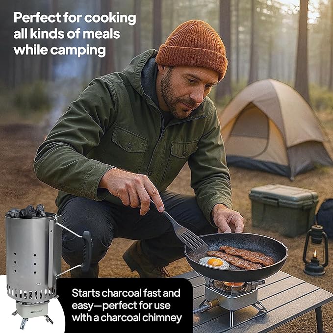 The Bincho Grill Charcoal Starter Gas Burner – 12,800W High Heat Mini Stove with 4 Heads – For Chimneys to Light Binchotan & BBQ Charcoal – Portable Propane/Butane Camping Stove with Piezo Ignition