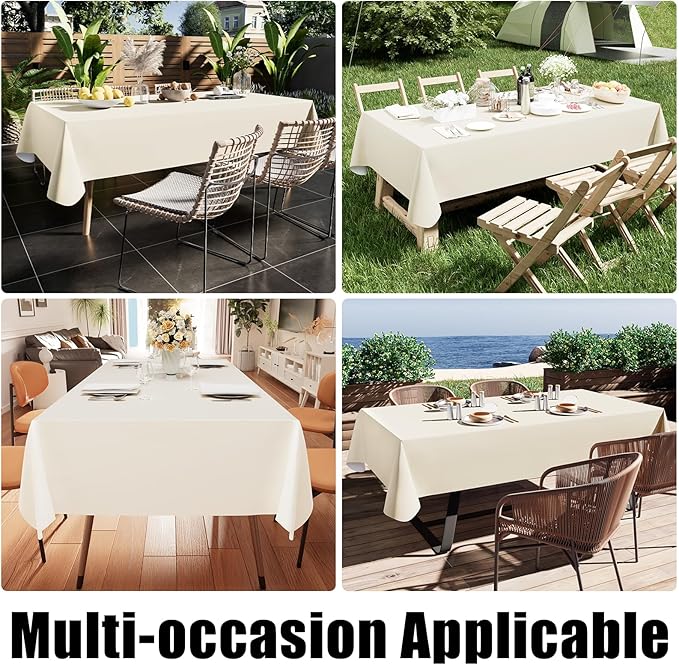 Smiry Rectangle Table Cloth 60x84 Inch, Waterproof Wipeable Vinyl Tablecloths Protector, Oil Spill Proof Plastic Table Cover for Dining, Picnic, Camping, Outdoor, Beige