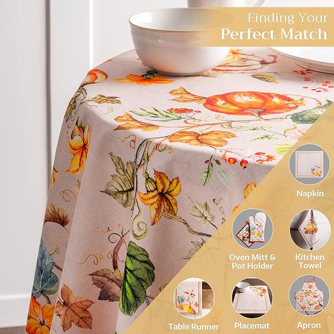Maison d' Hermine Table Cloth Round Table 100% Cotton 69 Inches Fall Tablecloth Reusable Everyday Use for Thanksgiving Christmas Decorations Dining Farmhouse Party (Potiron)