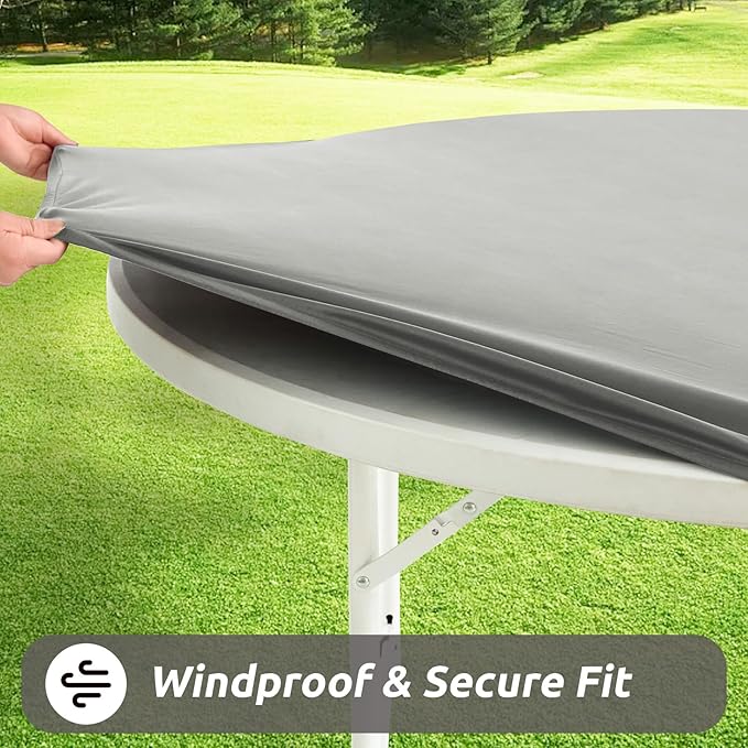 LURKA Round PU Leather Table Cover/Tablecloth with Elastic Hem – Waterproof, Oil-Proof, Scratch-Resistant, Wipeable Spill Protector for Dining Table, Kitchen, Outdoor Party (Silver, 4FT-Round)