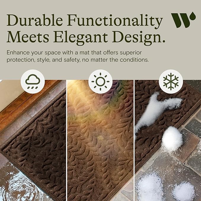 WaterHog Indoor/Outdoor Door Mat, 2' x 3', Made in USA, Durable & Skid-Resistant Front Door Rug, Decorative, Water-Trapping & Heavy-Duty Entryway Mat for Your Home, Boxwood Collection, Dark Brown