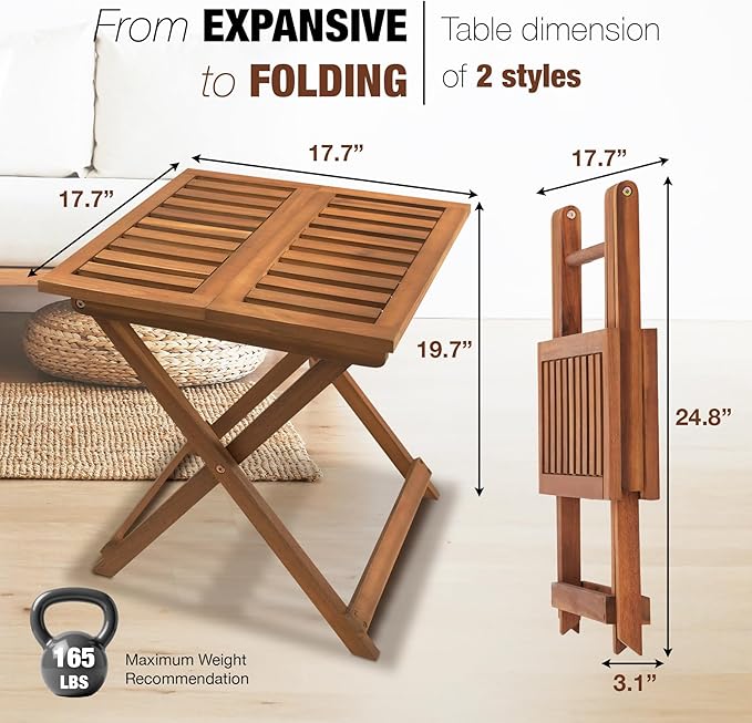 Folding Wooden Side Table – Premium Portable Foldable Table for Outdoor & Indoor Use, Patio, Camping & Small Spaces – Perfect with Adirondack Chairs – Golden Teak Finish