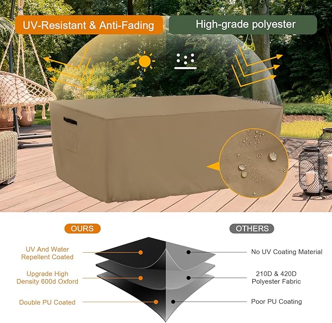 Tempera Retangle Patio Furniture Cover,Outdoor Table Covers Waterproof, Outdoor Dining Set Cover,Heavy Duty Deck Patio Furniture Covers,108''L x 82''W x 27.8''H，Space Grey