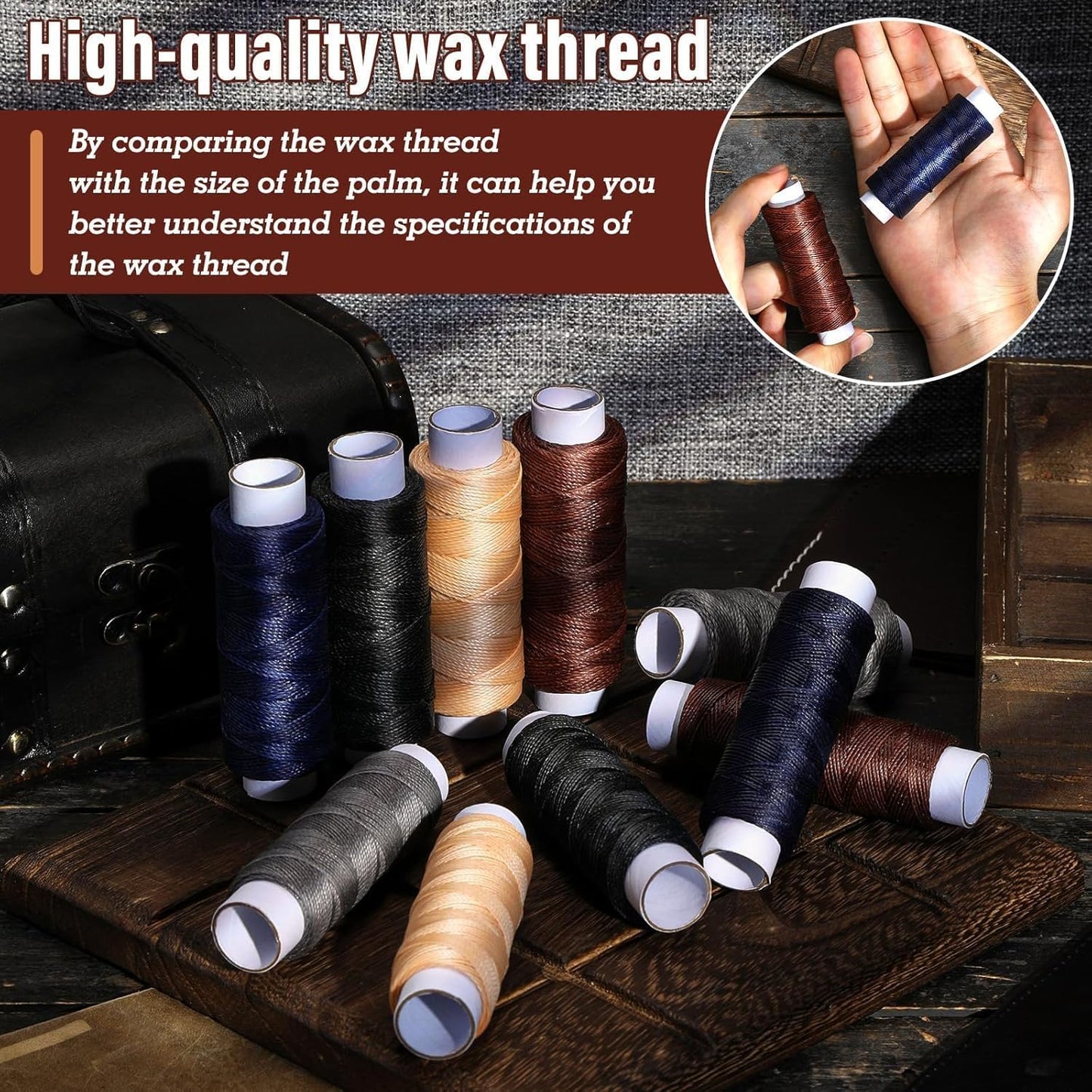 0.55 mm 54 Yards Leather Thread, Waxed Thread for Sewing, Round Waxed Threads for Stitching, Bookbinding, Bracelet, Braiding (Blue)