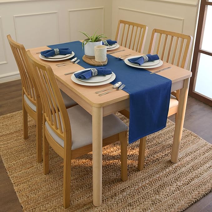 Encasa XO Table Runner 13"x104" Long | Cotton Canvas Fabric | Cobalt Solid Color | Machine Washable & Durable