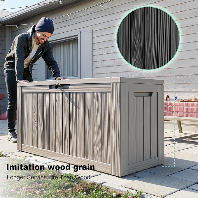 80 Gallon Resin Deck Box, Outdoor Waterproof Storage Containers, Lockable Patio Storage Box For Furniture, Gardening Storage With Lids (Brown)