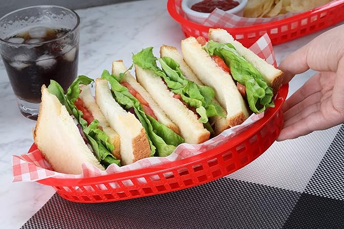 New Star Foodservice 44065 Fast Food Baskets, 10.5 x 7 Inch, Set of 12, Red