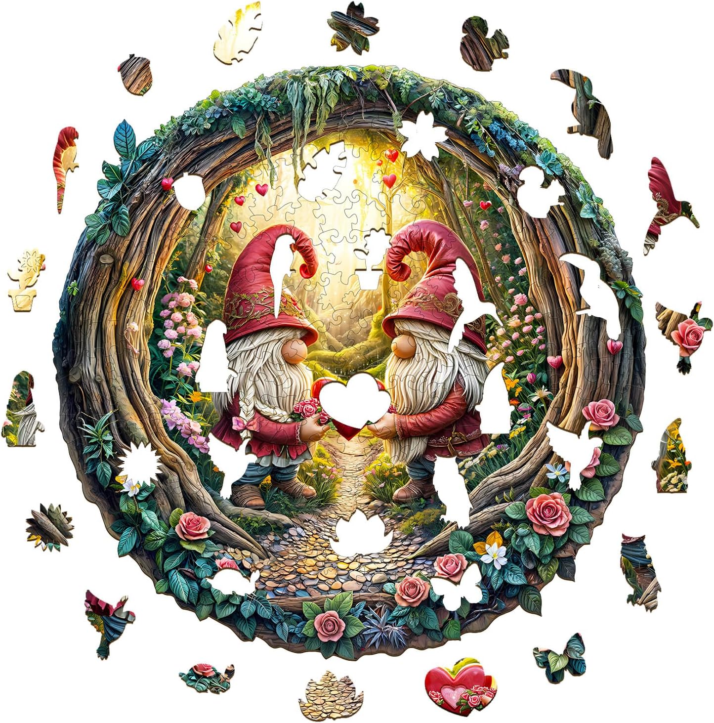 KAAYEE Wooden Puzzles for Adults, 3D Visual Effect Gnome Couple Wooden Jigsaw Puzzle Unique Shape Wood Puzzle Adult, 3D Effect Flat Puzzle Birthday Family Games (M-11.4 * 11.3in-200pcs)