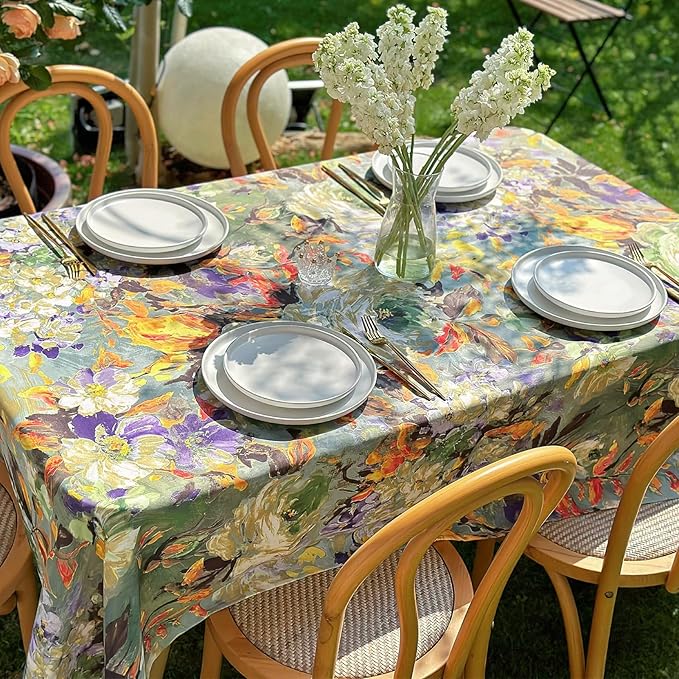 Rectangle Outdoor Tablecloth 84''x60'' - Waterproof Stain Resistant Washable Table Cloth, Durable Table Cover for Easter, Dining, Party, Picnic - Green