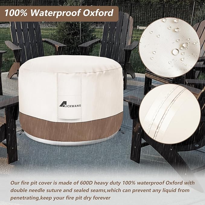 Fire Pit Cover for Solo Stove Bonfire,600D Tear-Resistant Heavy Duty Durable 100% Waterproof 20-22 Inch Smokeless Fire Pit Cover, Patio Weatherproof Gas Fire Pit, Beige 22"x16"
