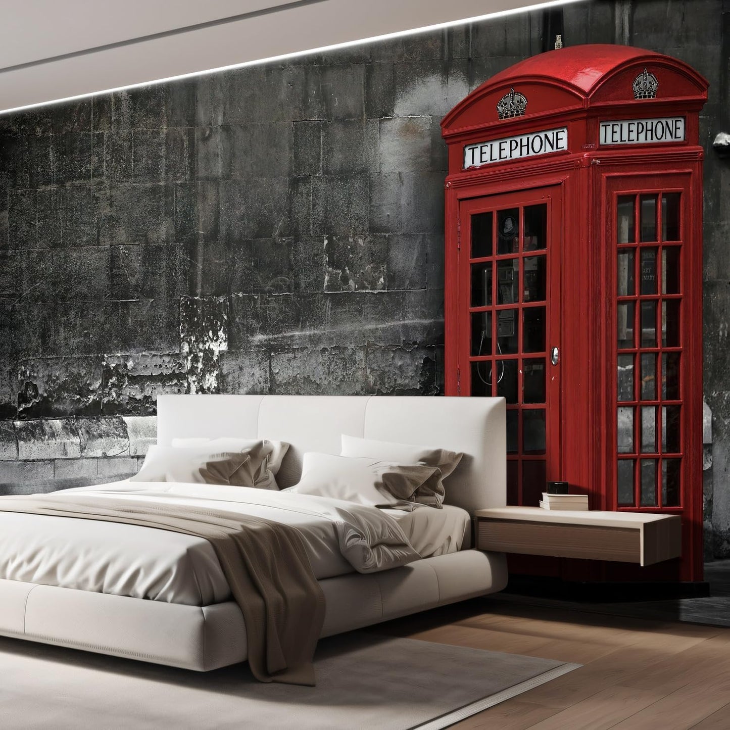 wall26 British Phone Booth in London, United Kingdom Removable Wall Mural | Self-Adhesive Large Wallpaper - 120x144 inches