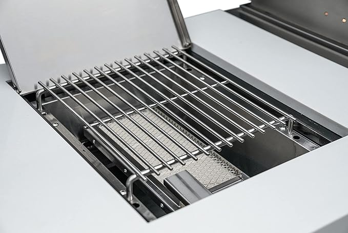 Mont Alpi 805 6-Burner 115000 BTU MAi805-D90 L-shaped Stainless Steel Deluxe Modular Outdoor Kitchen BBQ Island Grill, Infrared Rear & Side Burner, Granite Countertops, Storage, Rotisserie Kit & Cover